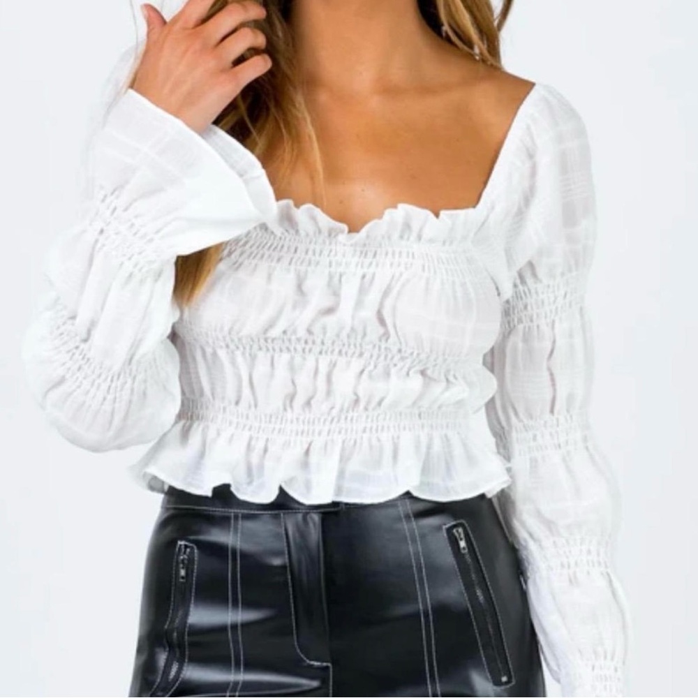 Princess Polly White Smocked Blouse (US 2)